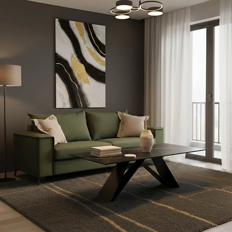 Verona 3-местен диван тъмнозелен плат с кремави възглавници 225x93x100см