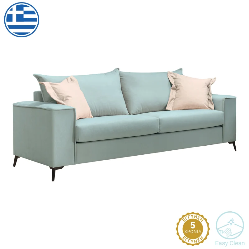 Verona 3-местен диван мента плат с кремави възглавници 225x93x100см