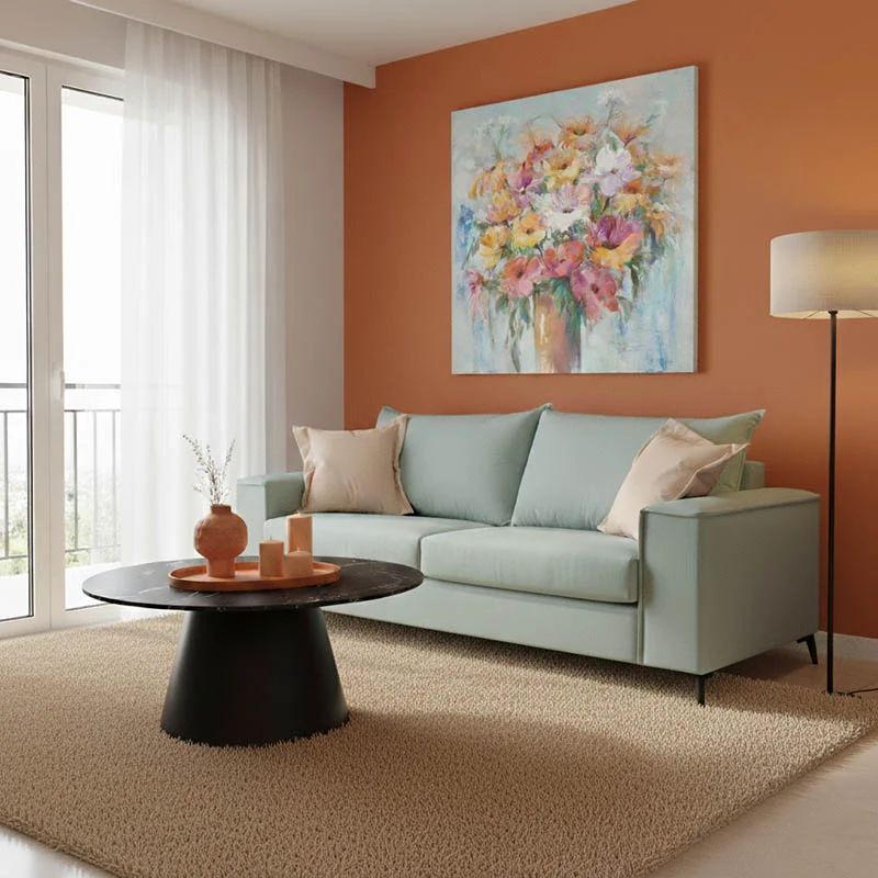 Verona 3-местен диван мента плат с кремави възглавници 225x93x100см