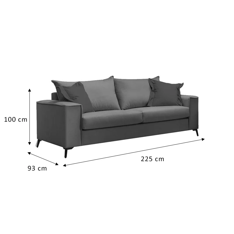3 местен диван Verona антрацит - възглавници кипарис 225x93x100см