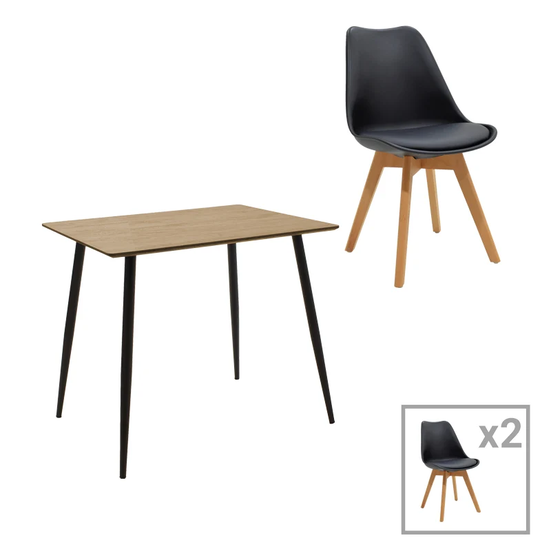 Комплект трапезна маса и столове VERONA от 3 pp-mdf цвят черно-сонома 70x70x75см