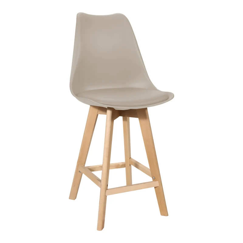 Бар стол VERONA pp-pu в цвят капучино и дървен крак 49x56x112см