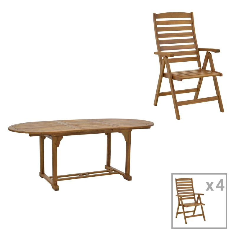 Комплект Warmo-Sopho Ι от 5бр.естествено акациево дърво масив 200/150x100x75см