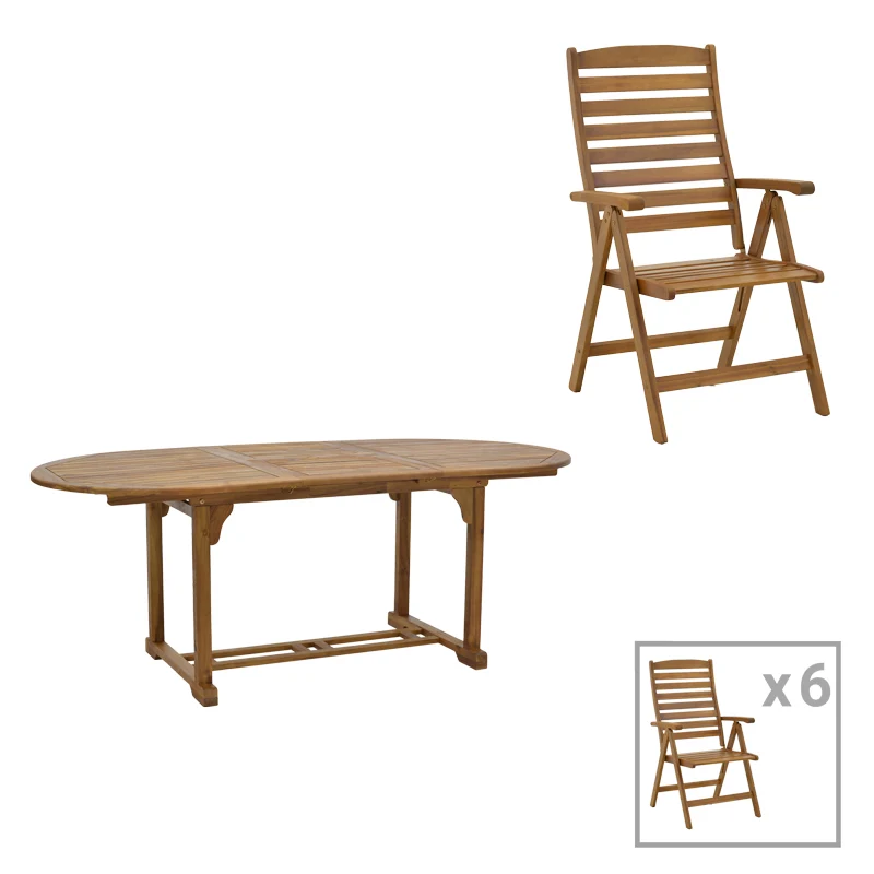 Комплект Warmo-Sopho от 7 бр.естествени акациево дърво масив 200/150x100x75см