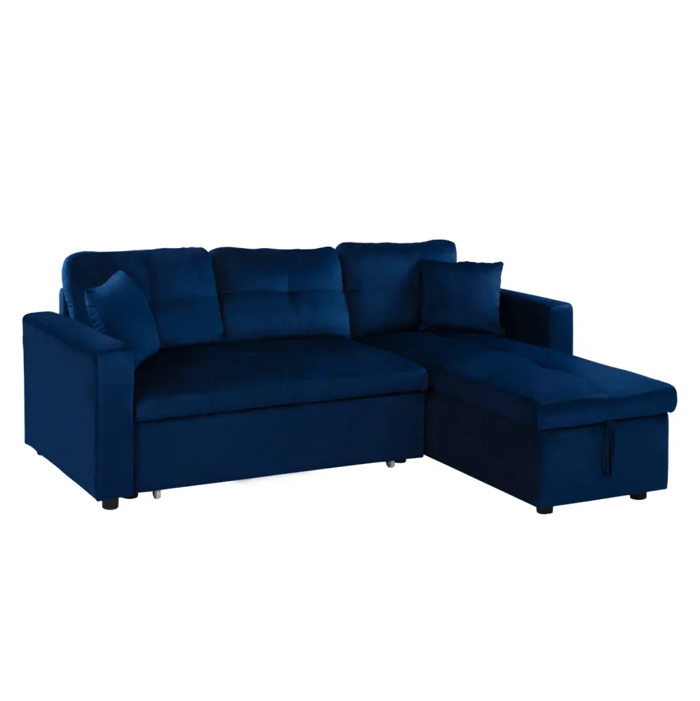 Ъглов разтегащ диван Wayne 224x147x85см кадифено синьо