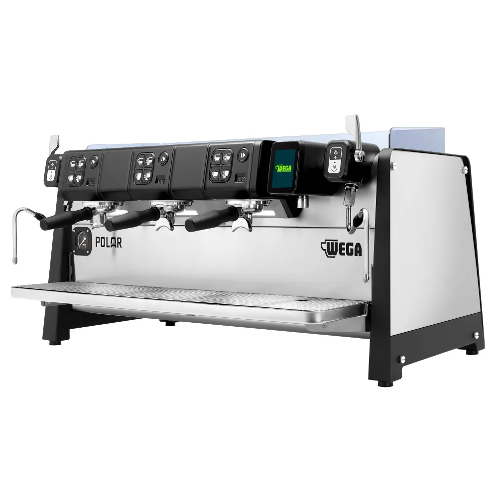 WEGA | Polar - Портафилтърна машина - 3 групи - 6,9 kW - с 2 пенителя за мляко и гореща вода - сензорна - неръждаема стомана