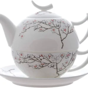 Комплект за чай от фин костен порцелан от 3 части White Cherry