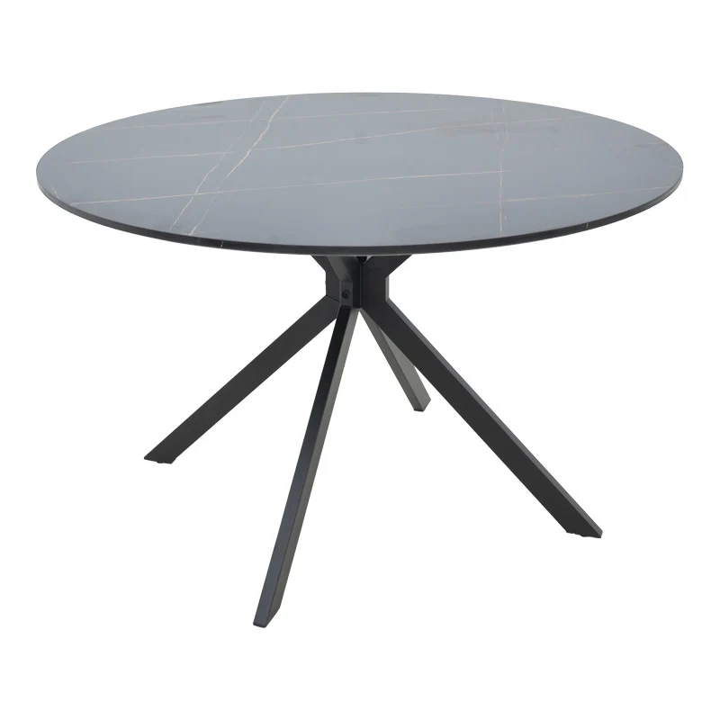 Трапезна маса XUSON от MDF с ефект на черен мрамор и черна метална основа, φ120x75 см