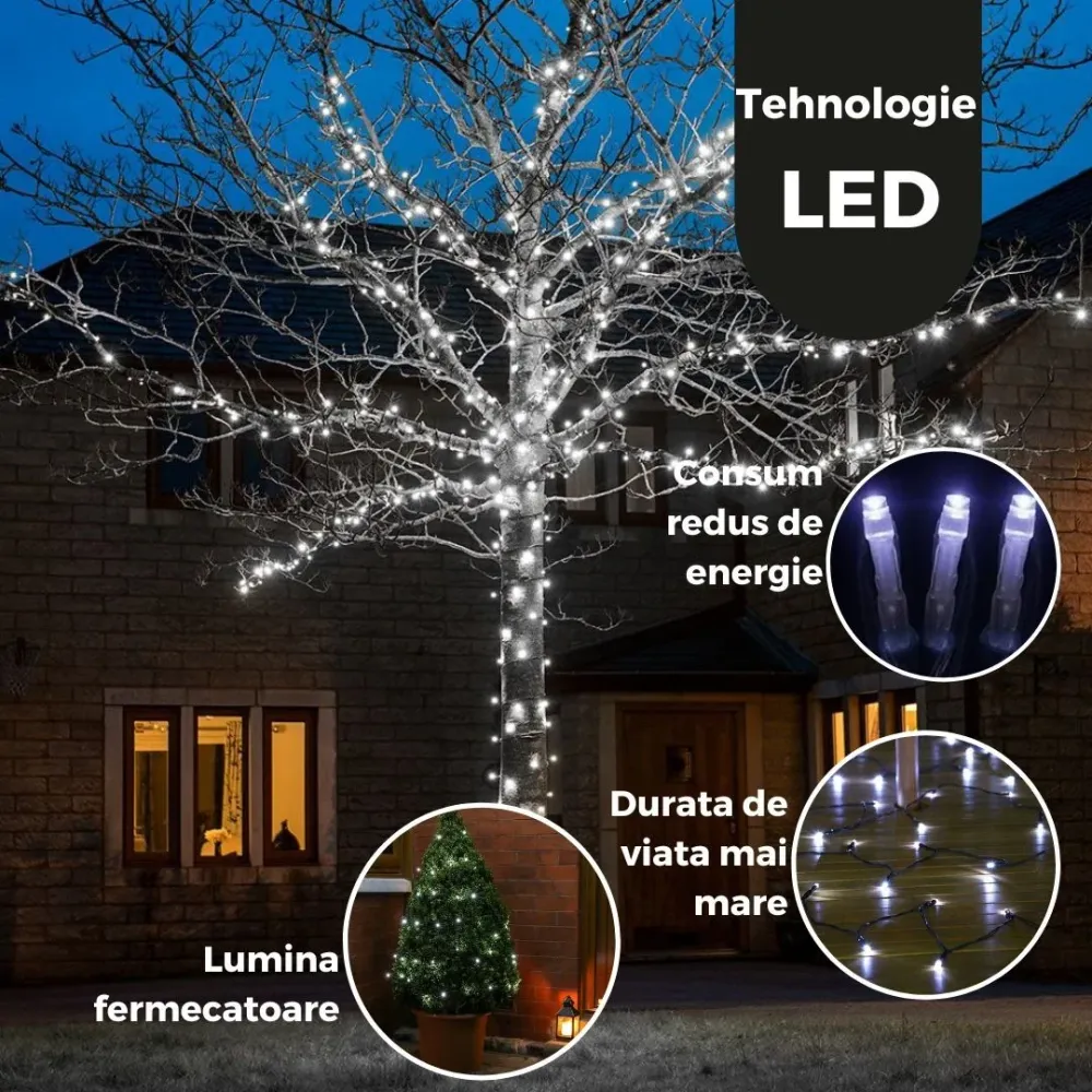 Коледна лампичка Yoto Linear, 50 м, удължителен кабел 1 м 220V, 498 светодиода, 8 светлинни ефекта, контролер, кабел, за в...