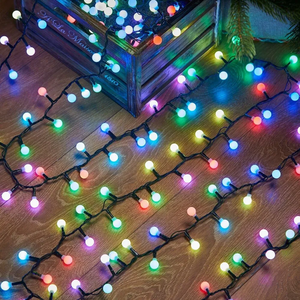 Коледна светлинна инсталация Yoto RGB, 10 м, включително удължителен кабел 1 м 220V, 40 светодиода, матови топки, свързващ...