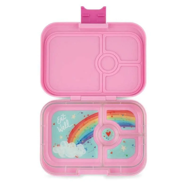 Yumbox Кутия за храна - Панини - 4 отделения - Силно розово/Дъга