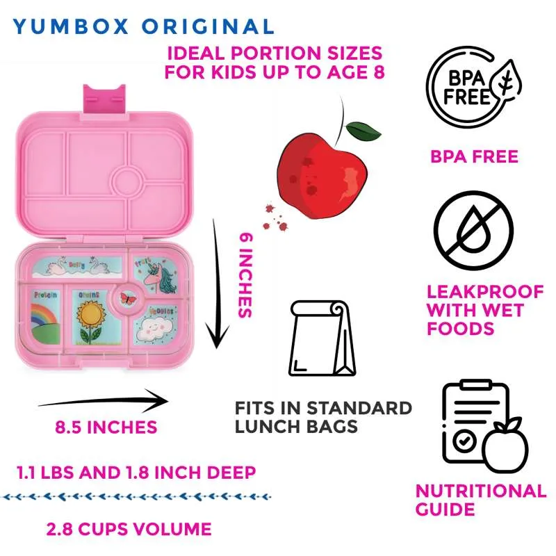 Yumbox Кутия за храна - Оригинал - 6 отделения - Мощно розово/Еднорог