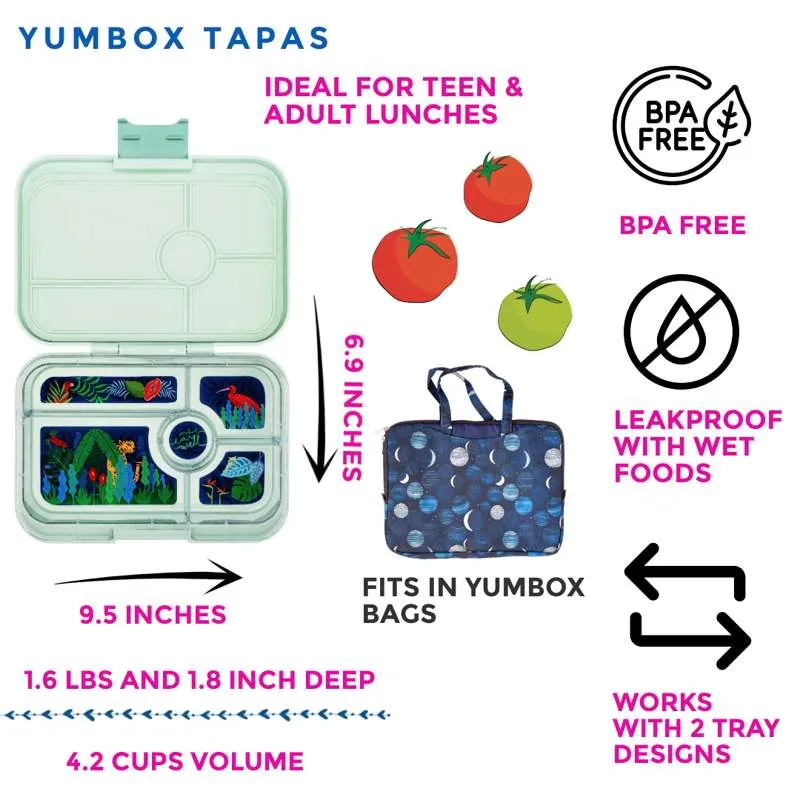 Yumbox Кутия за храна - Тапас XL - 5 отделения - Фисташково зелено/Джунгла