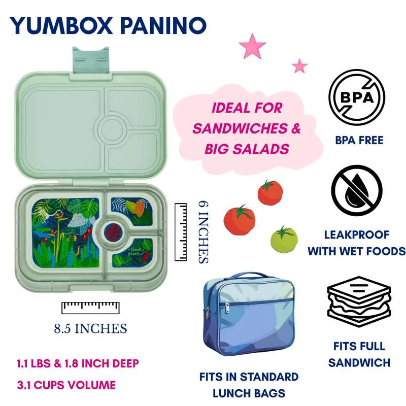 Yumbox Кутия за обяд - Панини - 4 отделения - Салвия зелено/Джунгла