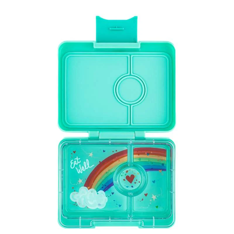Yumbox Кутия за храна - Миниснак - 3 отделения - Маями Аква/Дъга