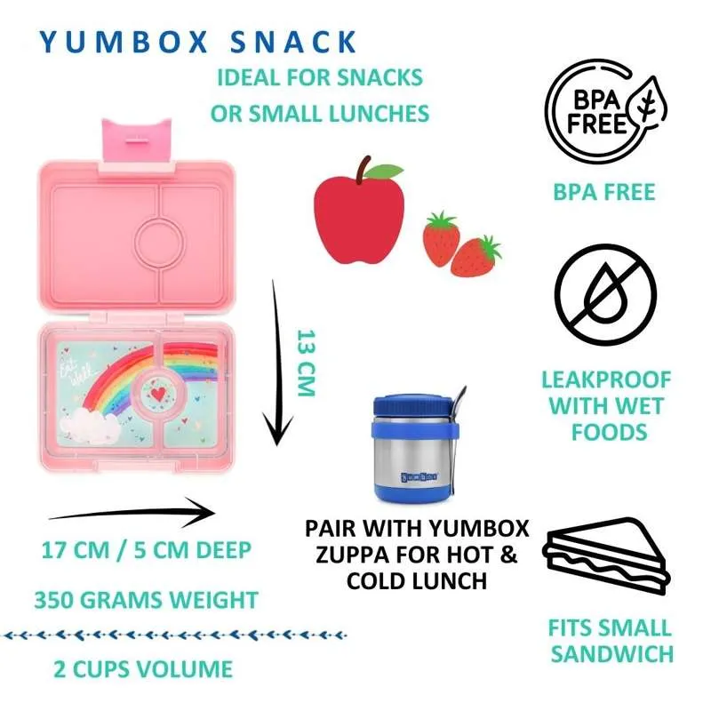Yumbox Кутия за храна - Миниснак - 3 отделения - Маями Аква/Дъга