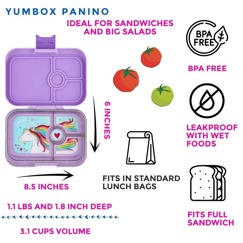 Yumbox Кутия за обяд - Панино - 4 отделения - Лавандулово лилаво/Еднорог