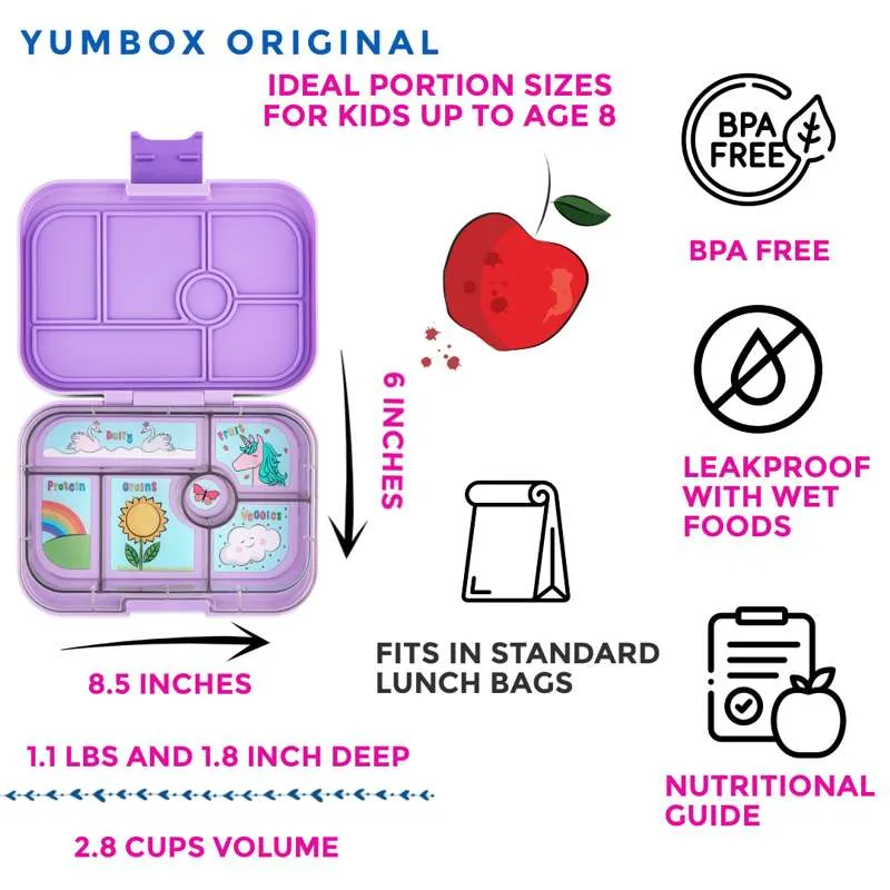 Yumbox Кутия за храна - Оригинал - 6 отделения - Лавандулово лилаво/Еднорог