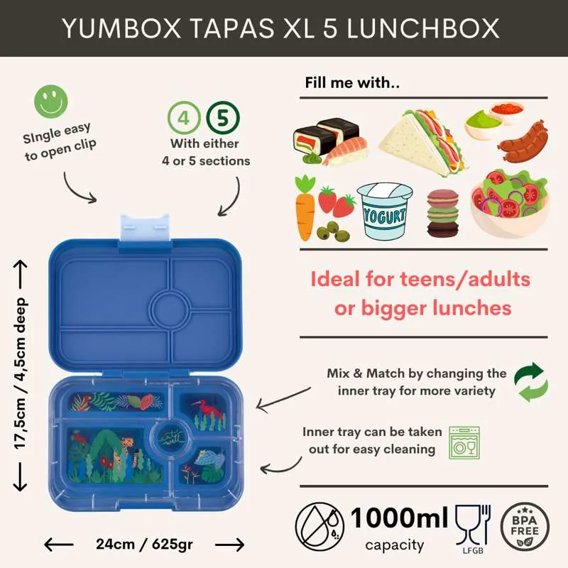 Yumbox Кутия за храна - Тапас XL - 5 отделения - Юрски зелени/Джунгла