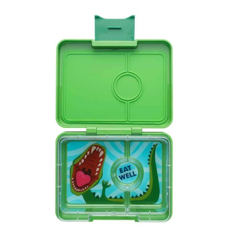 Yumbox Кутия за обяд - Миниснак - 3 отделения - Юрски зелено/Динозавър