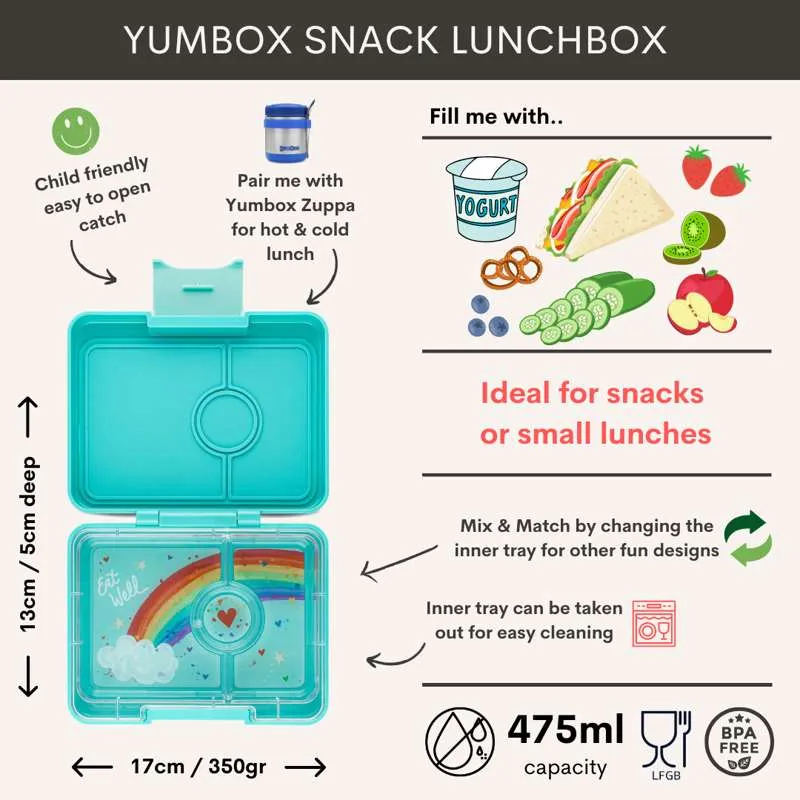Yumbox Кутия за обяд - Миниснак - 3 отделения - Юрски зелено/Динозавър