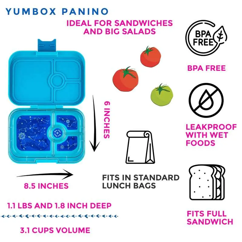 Yumbox Кутия за храна - Панини - 4 отделения - Луна Аква/Зодиак