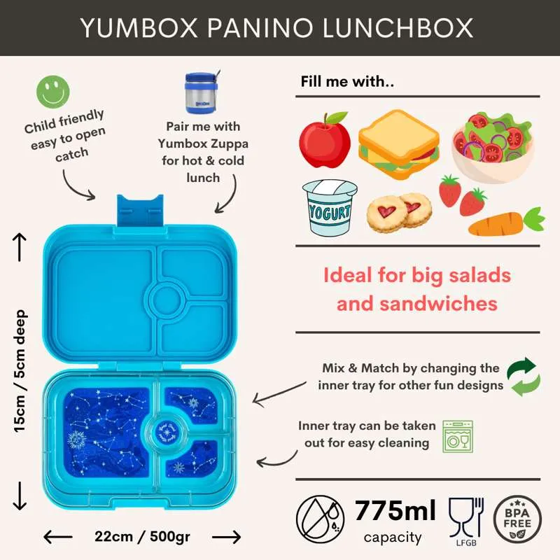 Yumbox Кутия за обяд - Панини - 4 отделения - Юрски зелен/Динозавър