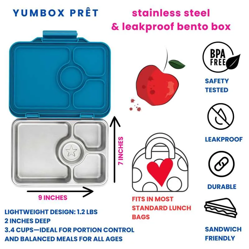 Yumbox Кутия за обяд - Presto Неръждаема стомана - 4 отделения - Нормандско синьо