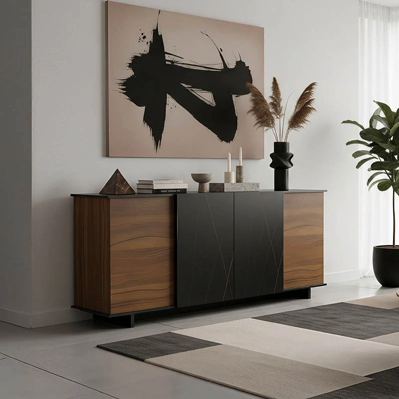 Бюфет Zafore в цвят орех с черен мрамор 180x45x80см