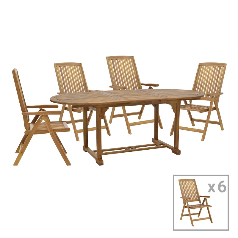 Комплект Zerco-Sopho от 7бр. естествени акациево дърво масив 200/150x100x75см