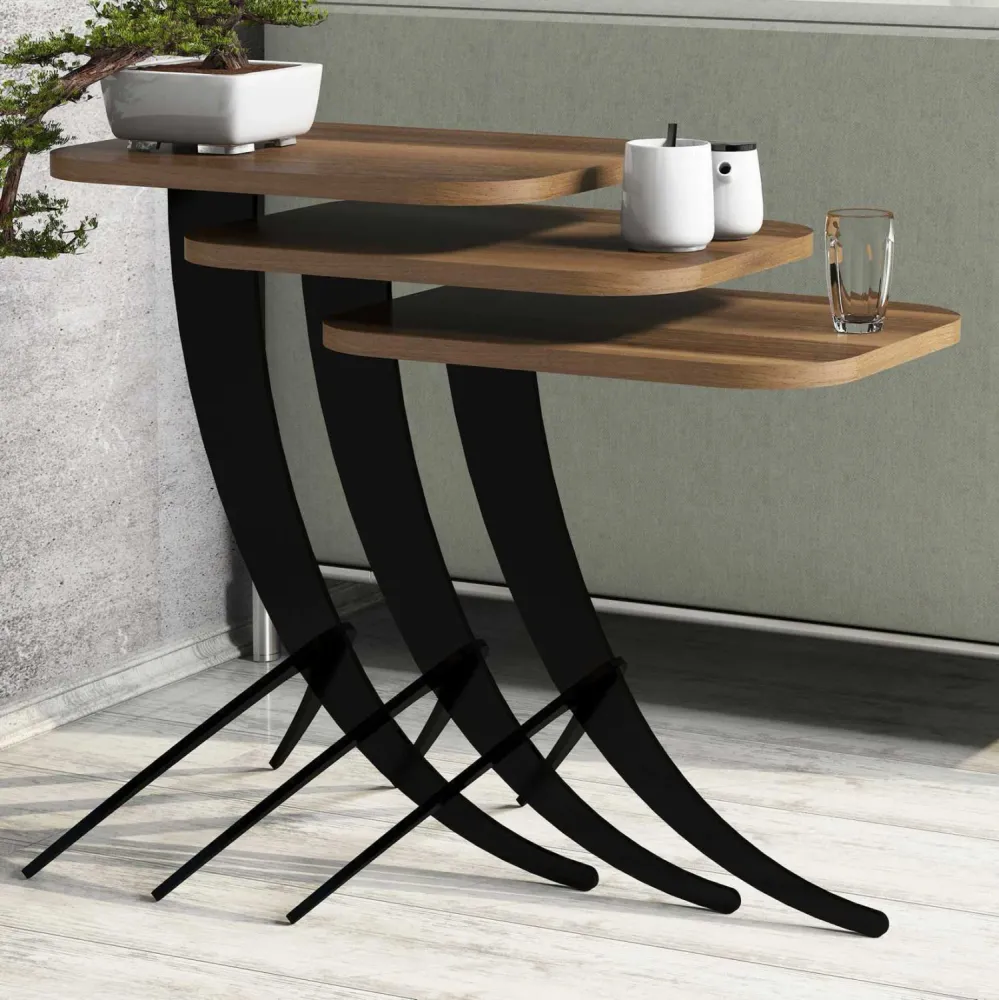 Помощни маси ZIGON 3 бр цвят черен-орех 35x45x60см