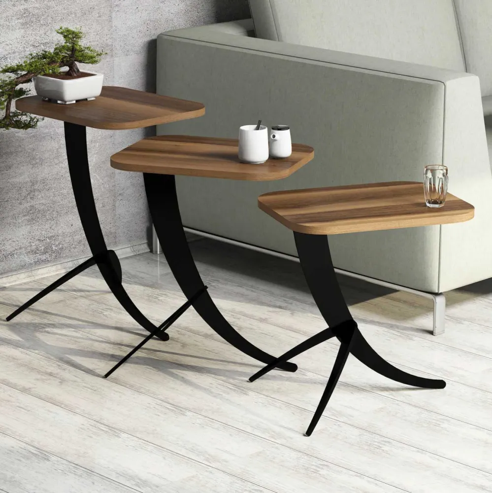 Помощни маси ZIGON 3 бр цвят черен-орех 35x45x60см