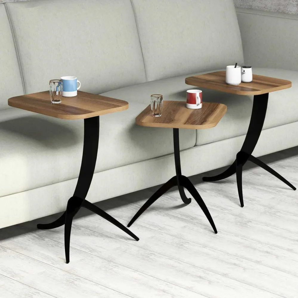 Помощни маси ZIGON 3 бр цвят черен-орех 35x45x60см