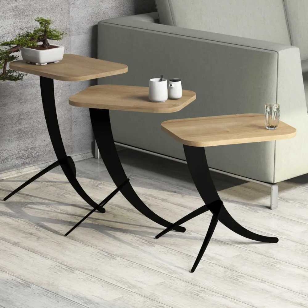 Помощни маси ZIGON 3 бр естествен-черен цвят 35x45x60см