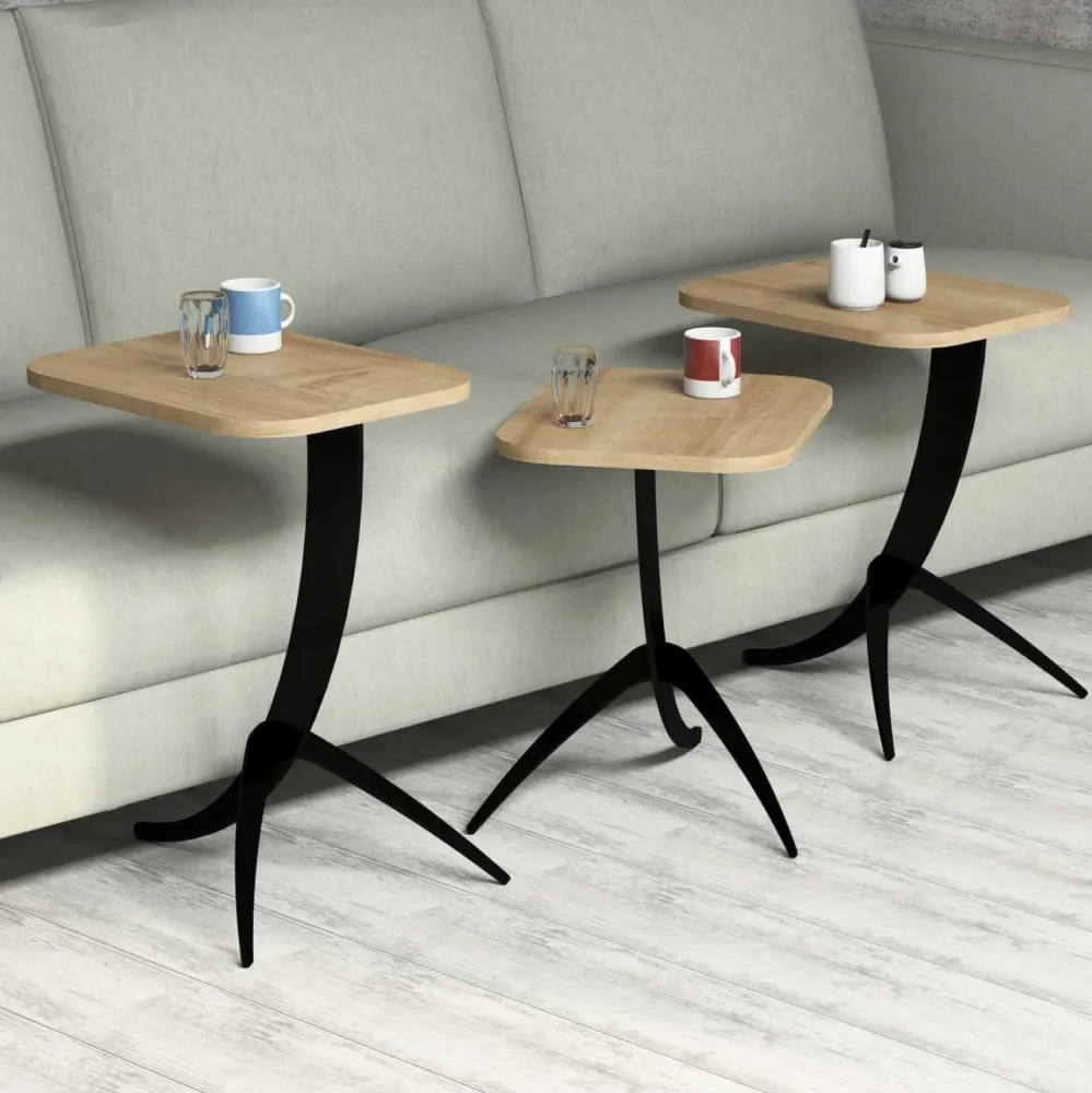 Помощни маси ZIGON 3 бр естествен-черен цвят 35x45x60см